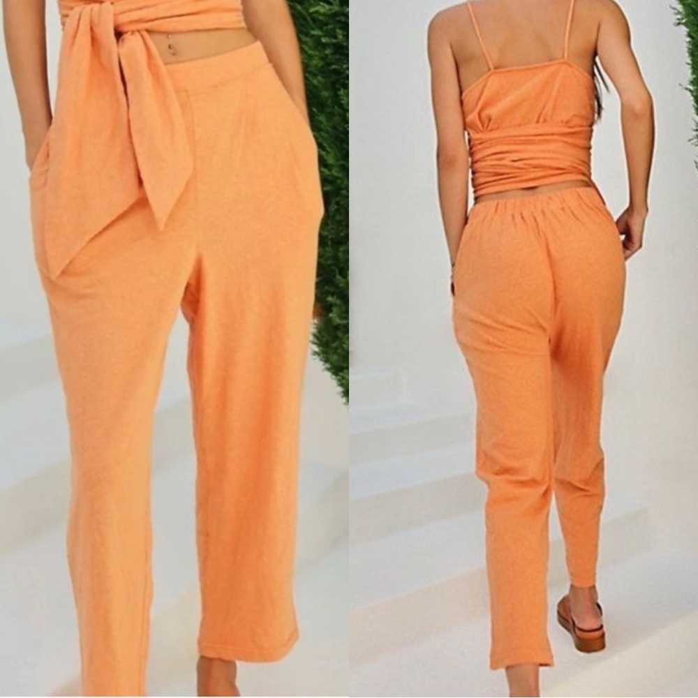 FREE PEOPLE FP Beach Linen Orange Pull On Wide Leg Pants Trousers
